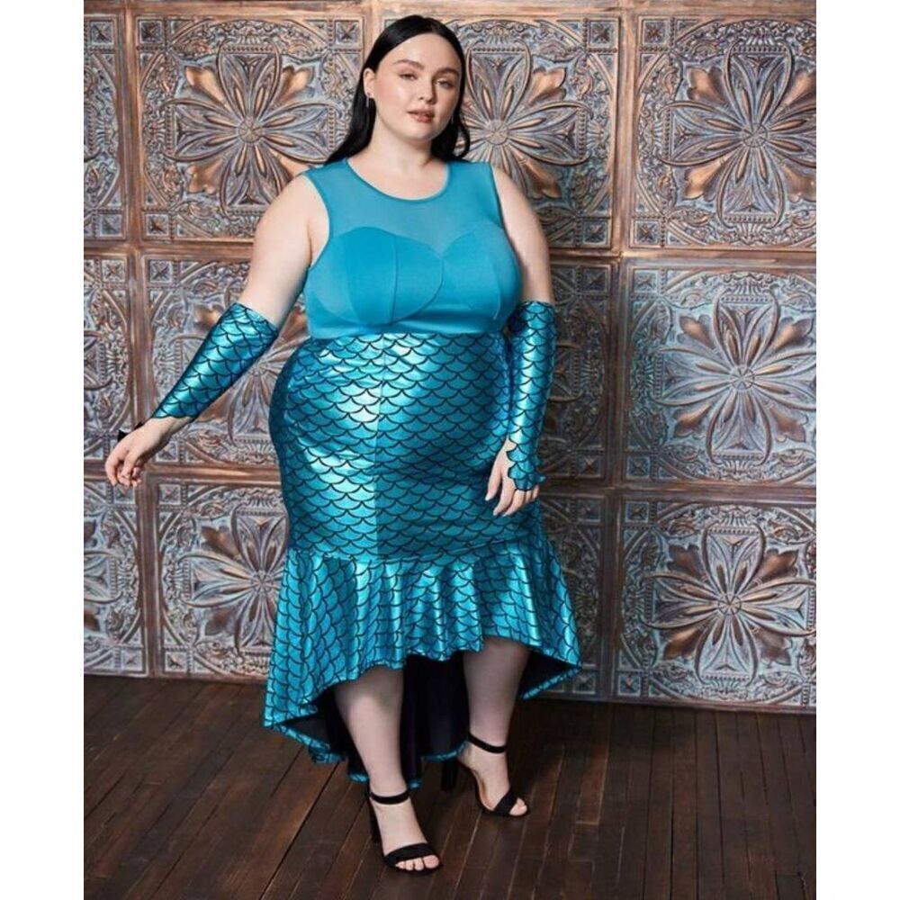 Torrid Mermaid Costume Dress Womens 3X Plus Cosplay Teal Green Blue Gloves Not I